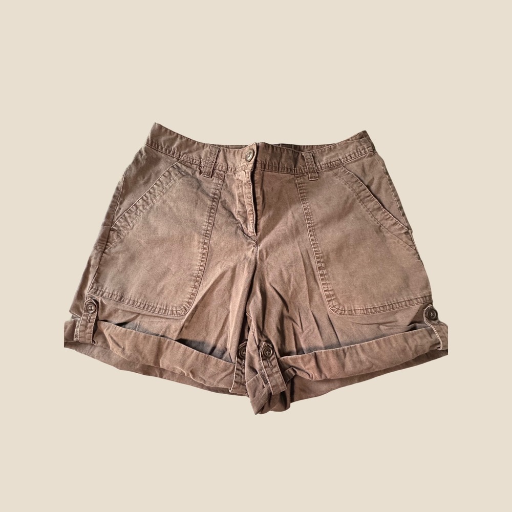 Style & Co Brown Cuffed Cargo Shorts Womens Size 6 Cotton Blend Utility Pockets